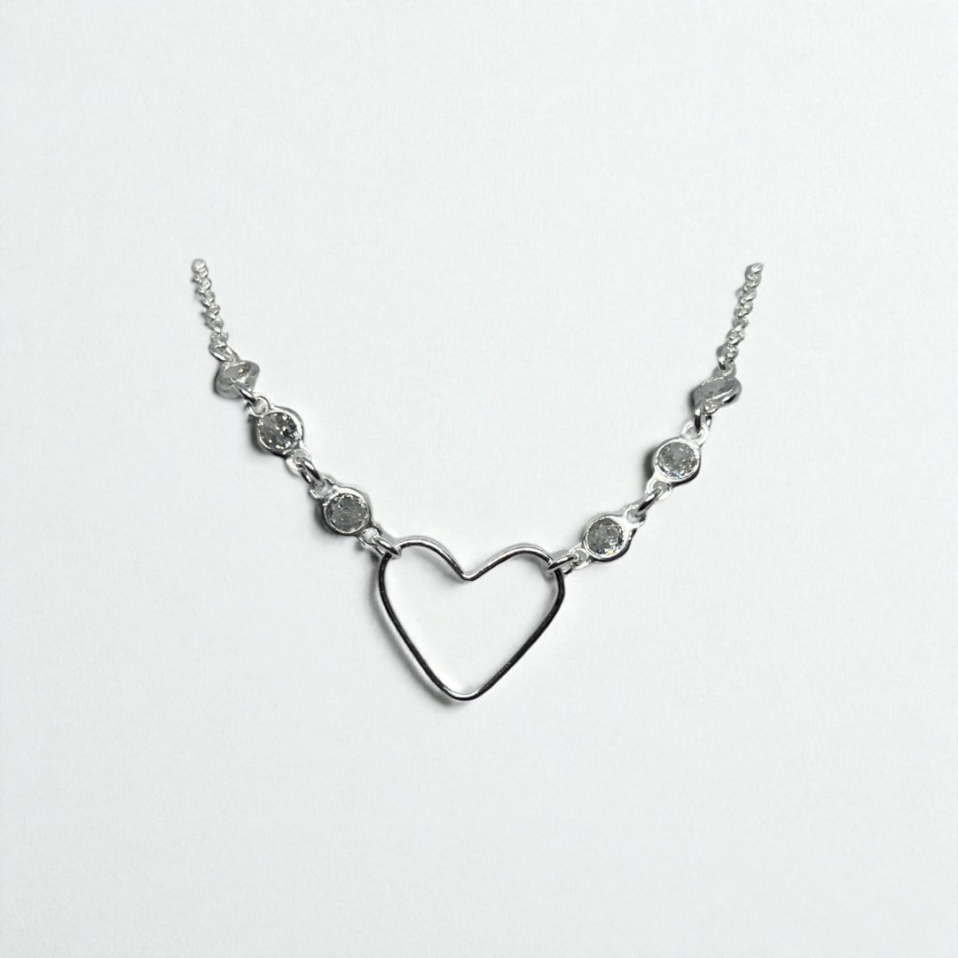 Pulseira coração com zircônia prata 925