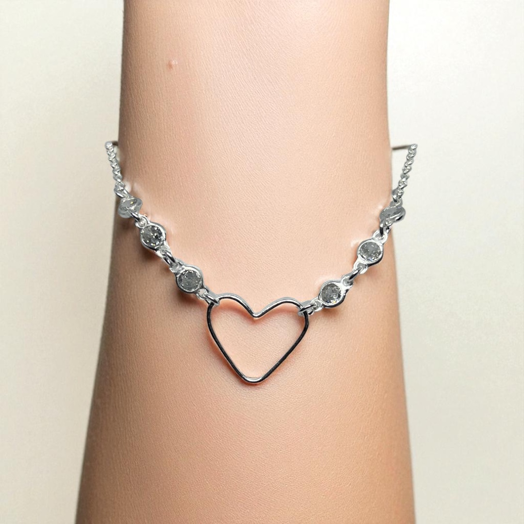 Pulseira coração com zircônia prata 925 - Imagem 3
