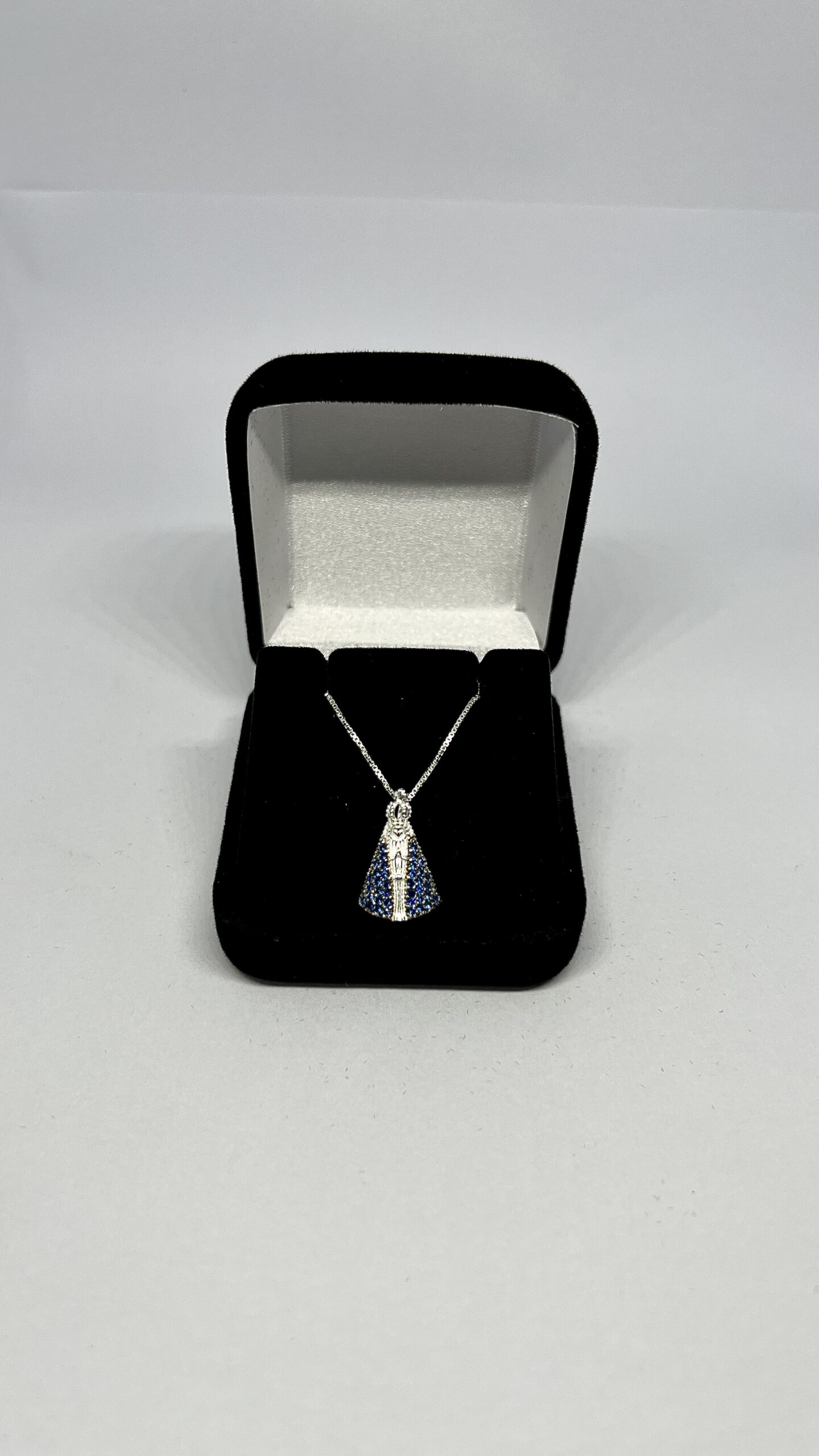 Colar Nossa Senhora Aparecida Luxo Grande em Prata